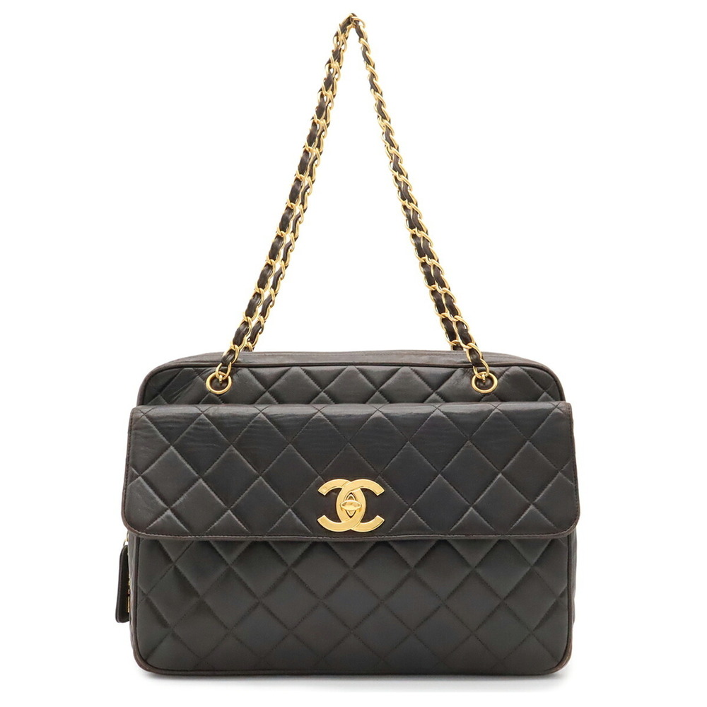 CHANEL Matelassé Coco Mark Chain Shoulder Tote Bag, Leather, Black